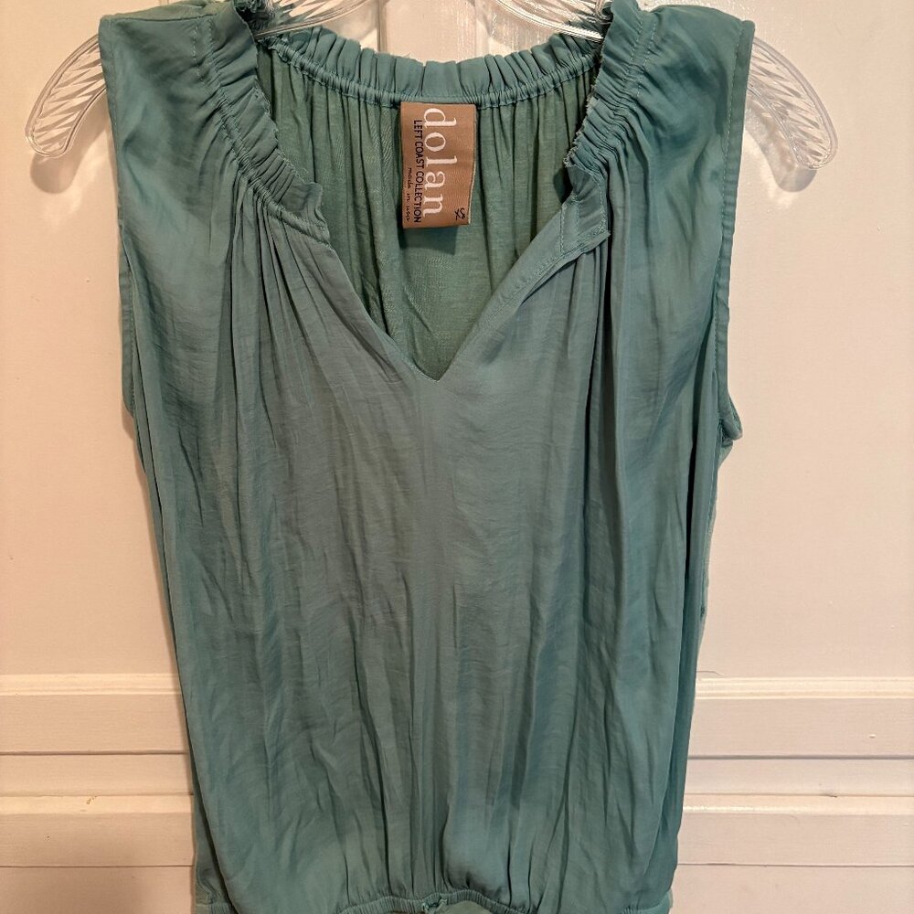 XS Dolan Dusty Green, Ruffle Collar, Tie Bottom Tank Top